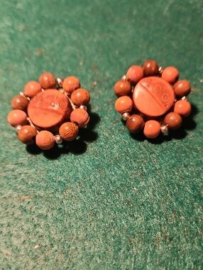 Handcrafted Coral and Brown Bead Cluster Earrings